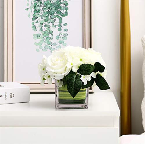 Artificial Silk Rose Flower Centerpiece Arrangement in vase for Home White - Picture 4 of 8