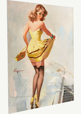 Vintage print art - PIN-UP model - poster canvas - Gil Elvgren - painting windy