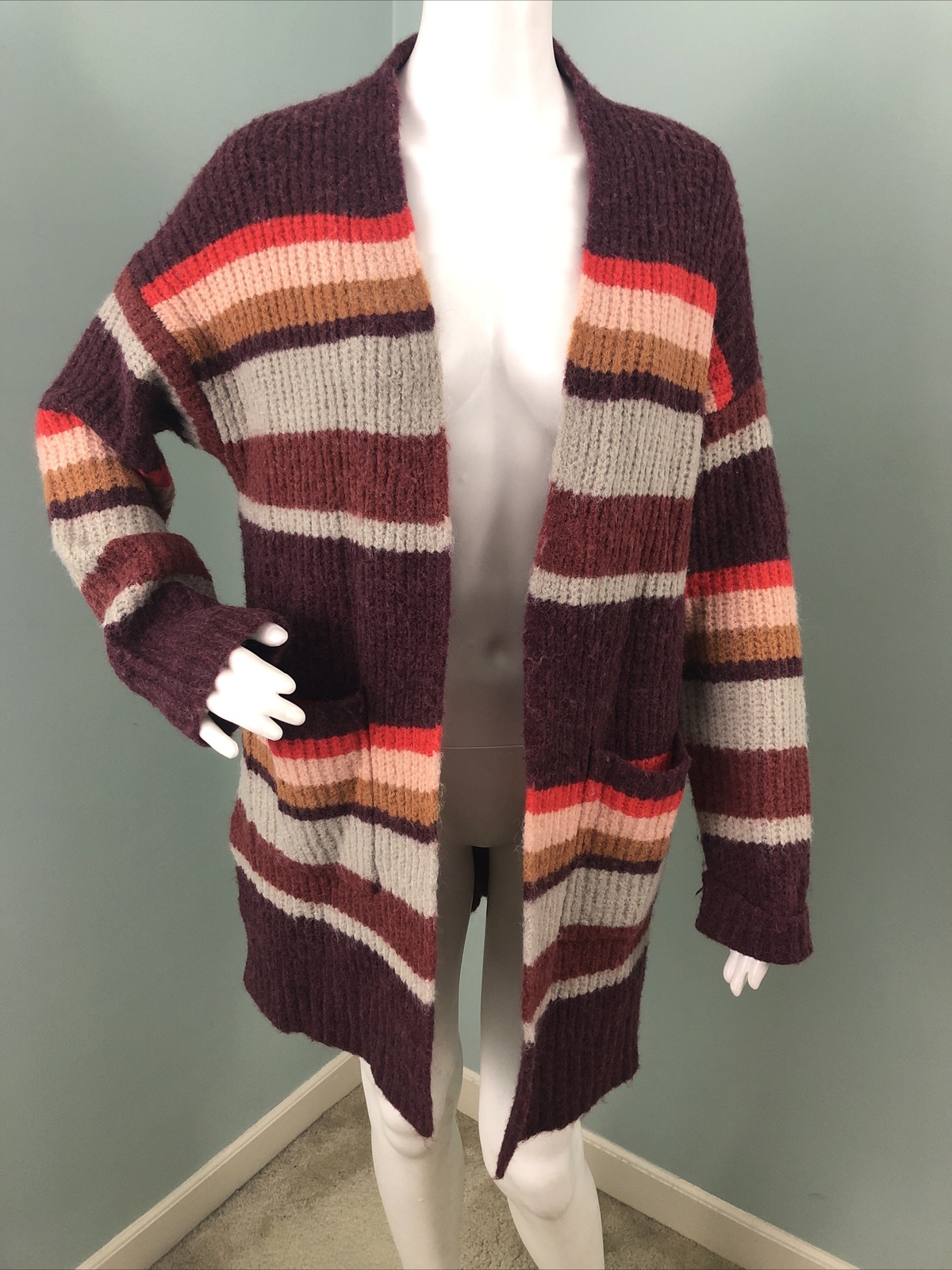 Striped Open-Front Cardigan Sweater Sz 