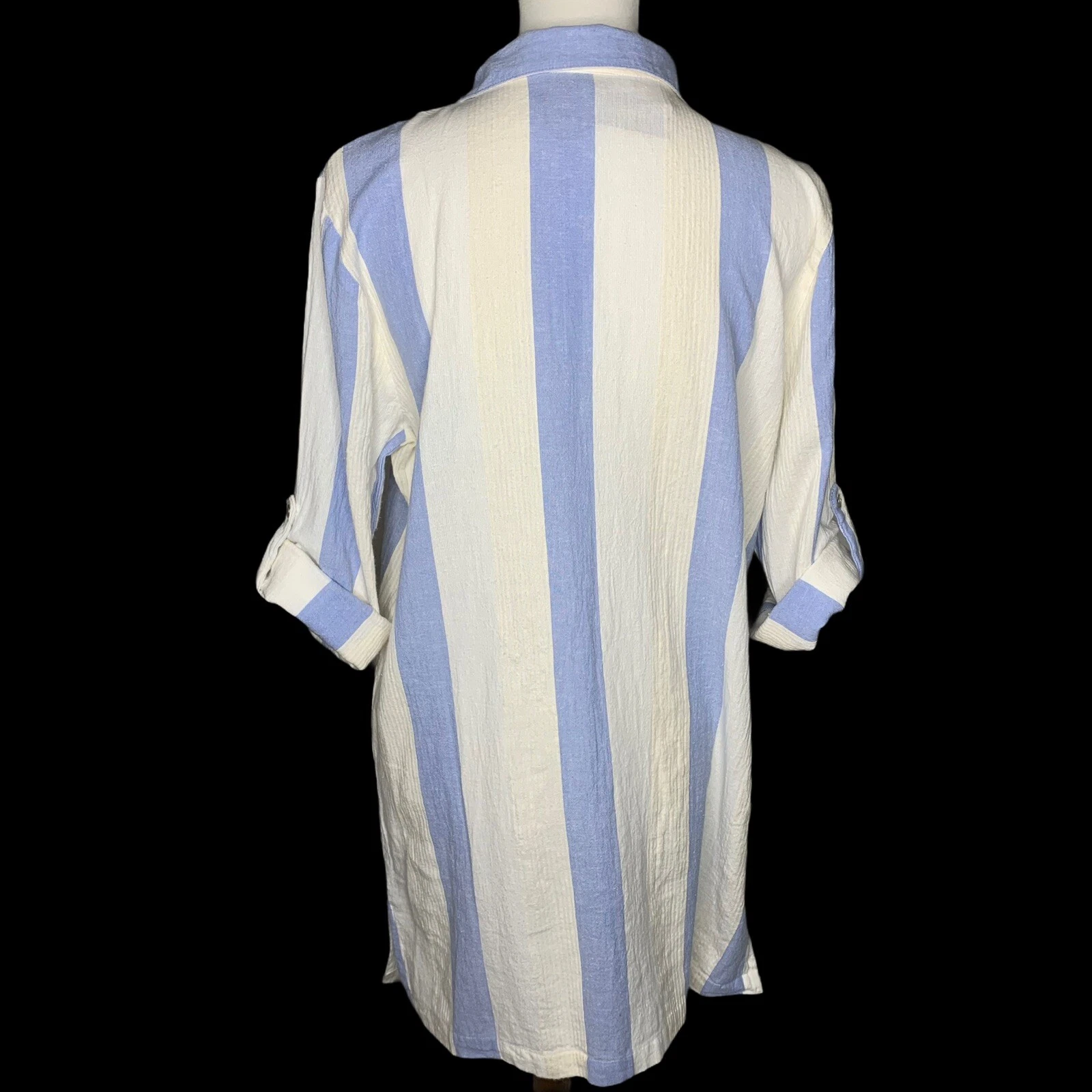 OFF WHITE Abito copricostume da bagno a righe Spiaggia Dolce taglia L blu bianco sporco maniche a linguetta arrotolata