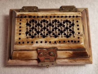 Vintage Camel Bone  Jewelry Trinket Box w/Brass and Lined 3.25'' x  2.25''