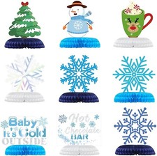 9 Pcs Winter Table Honeycomb Centerpieces Snowflake Honeycomb Party Decoratio...