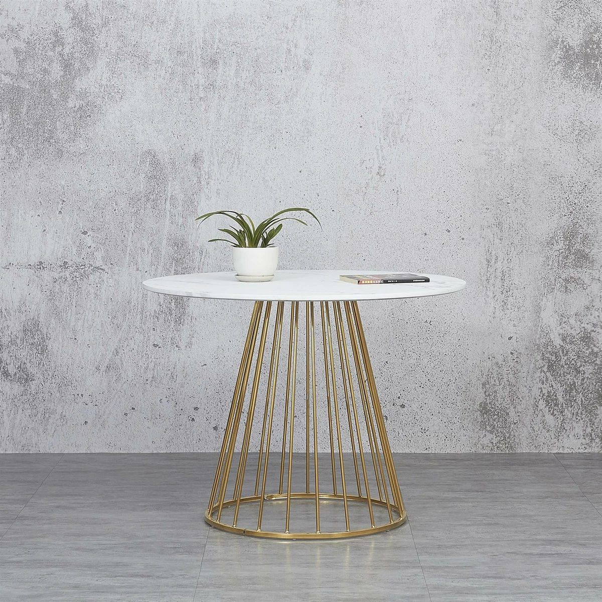 White Marble Dining Table with Golden Legs 100cm Round Marble Effect Top UK