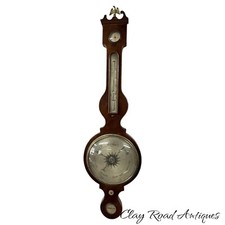 Antique fine barometer 1780-1810 London signed eagle finial mahogany inlay wheel