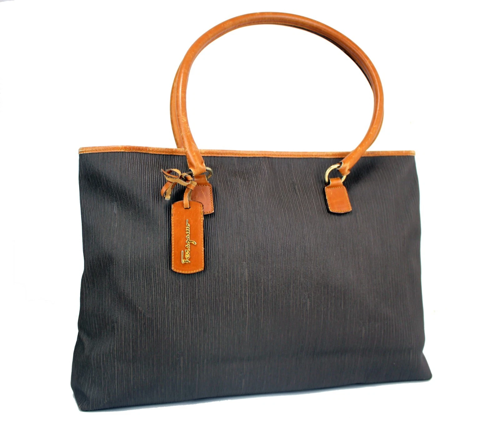 Salvatore Ferragamo Leather Brown Shoulder Bag Tote Bag Hand Bag Women's Italy