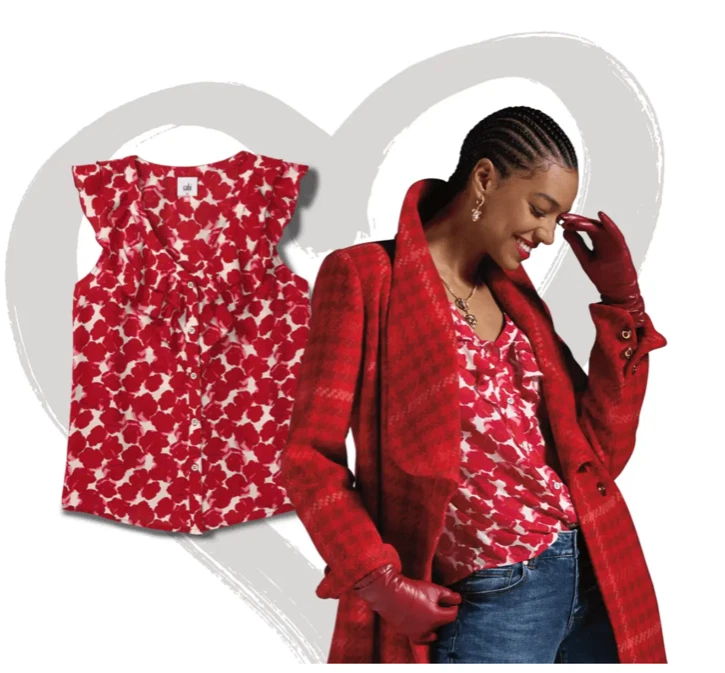 Cabi New NWT Rosy Top #4350 white with red rose pattern Size XXS - XXL Was $89
