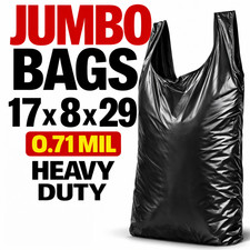 Black Jumbo T-Shirt Bags 17x8x29 0.71 Mil Heavy Duty Grocery Carryout Bags Bulk