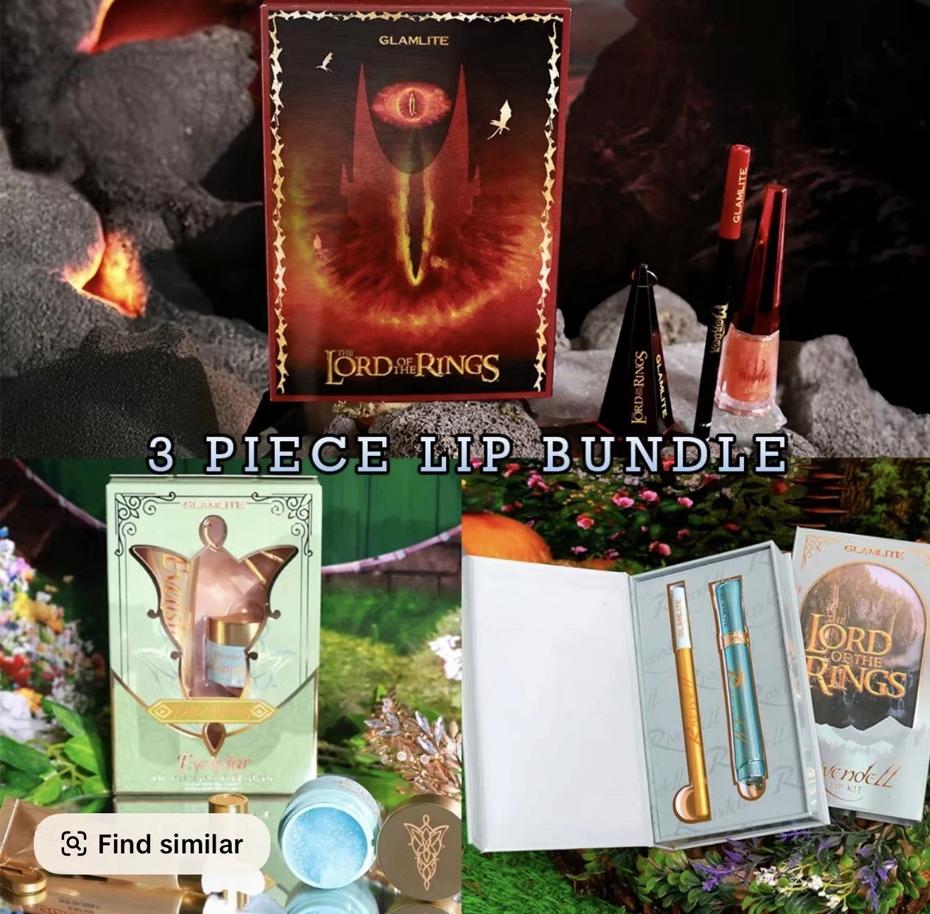 Glamlite Lord of the Rings Rivendall Evenstar Eye of Sauron 3-LOT Lip Bundle NIB