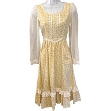Vintage Gunne Sax Yellow Prairie Dress Lace Floral Romantic 70s Cottagecore 10