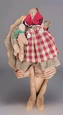  Primitive Style Fabric Doll W/Gingerbread Man  Plaid Outfit Rustic Farmhouse