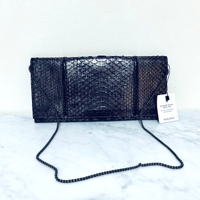 VINTAGE CARLOS FALCHI PYTHON GRAY METALLIC CLUTCH WITH COA