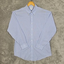 Brooks Brothers Shirt Mens 16-34 Blue White Plaid Button Down Regent Long Sleeve