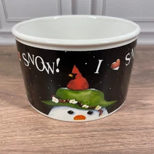 Cypress Home I Love Snow Snowman Cardinal Bowl Christmas Winter Holiday Ceramic