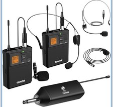 UHF Wireless Microphone System with Dual Headset Microphones/Lavalier Lapel Mics