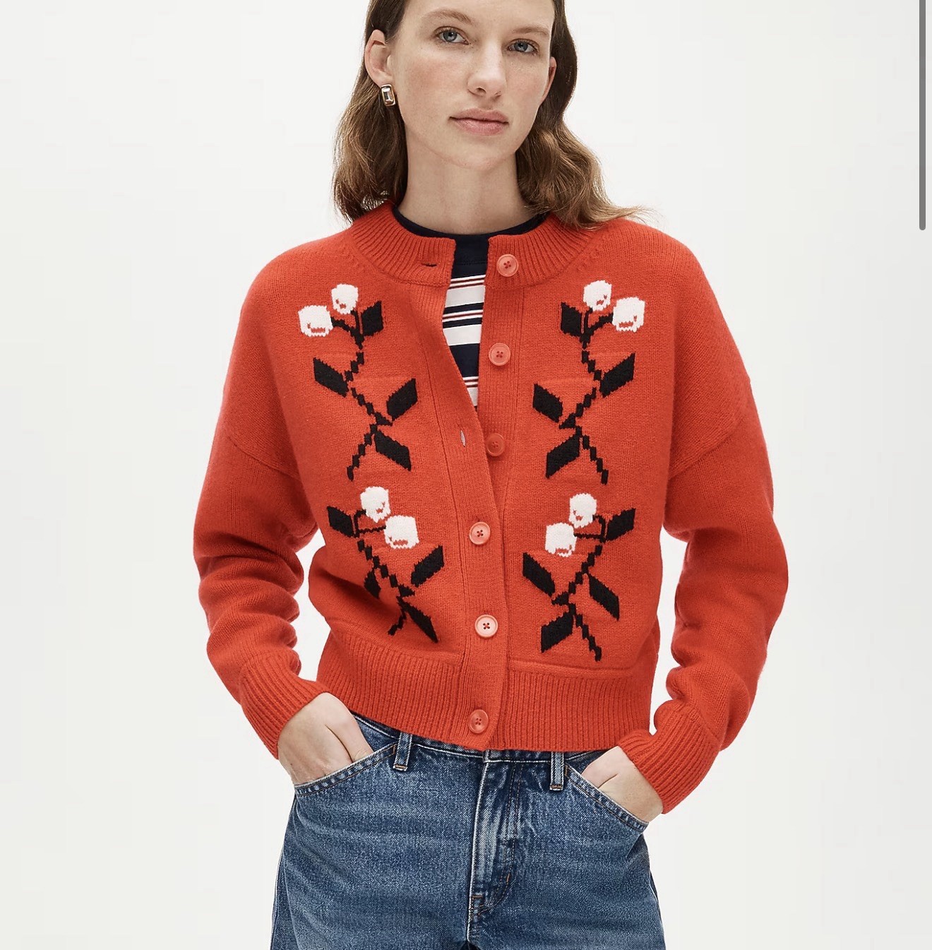 J CREW XS Vintage wool cardigan in cherry print CR223