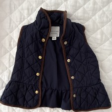 Janie and Jack Girls Quilted Navy Vest Brown Trim Size 2T RN 164971