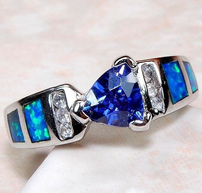 Australian Opal Inlay 925 Sterling Silver Ring Sz 8 GA4-2