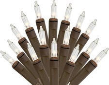 Holiday Pride Clear Christmas Lights with Brown Wire - 100 Count - Warm White Ch