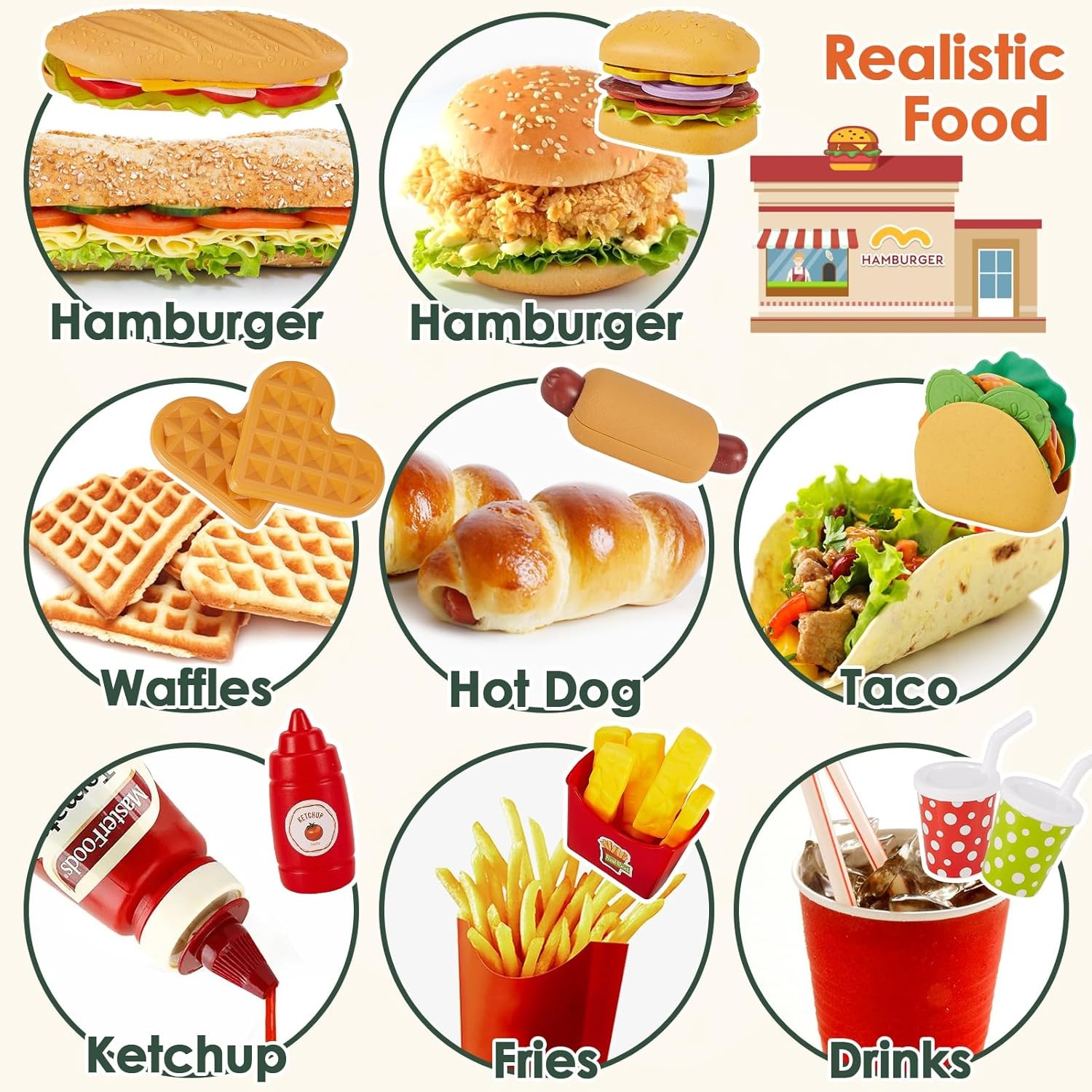 BUYGER Fast Food Play Toys for Kids Toddler Children Toy Kitchen... 