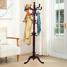 Wood Coat Rack Freestanding, Natural Coats Tree Stand with 14 Hooks, 73" Stur...
