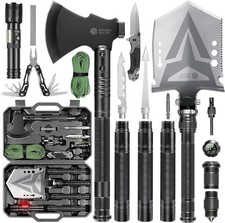 Folding Camping Shovel Axe Kit Military Grade, Multifunctional Survival Tactical