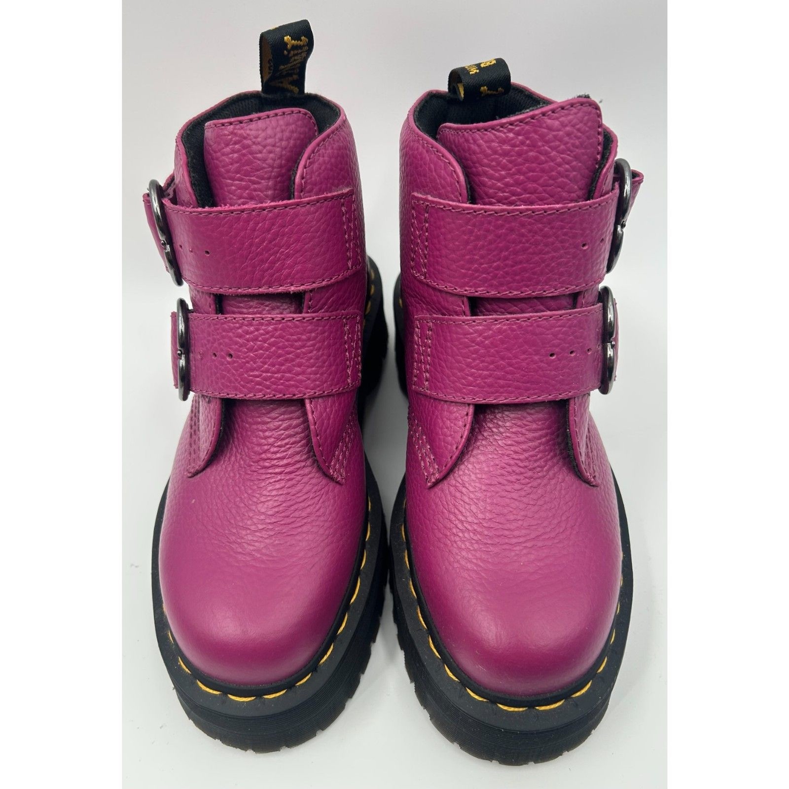 Dr. Martens Pink Devon Heart Leather Platform Boots Milled Nappa Size 7 image 9