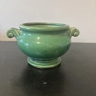 McCOY POTTERY vintage GREEN handled JARDINIERE PLANTER original EXCELLENT