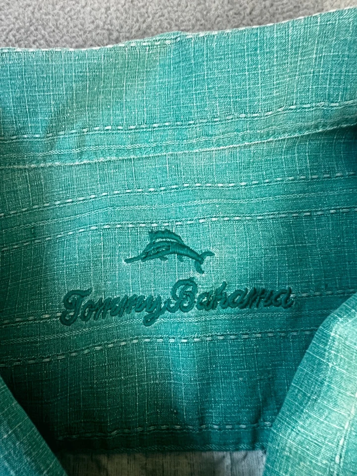 Camisa de vestir TOMMY BAHAMA para hombre 3XLB azul 100 seda manga corta informal cuello en V Foto 3 de 4