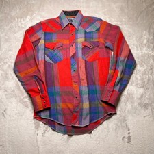 Vtg Wrangler Flannel Pearl Snap Shirt Mens 15 34 Plaid Western Cowboy Rodeo
