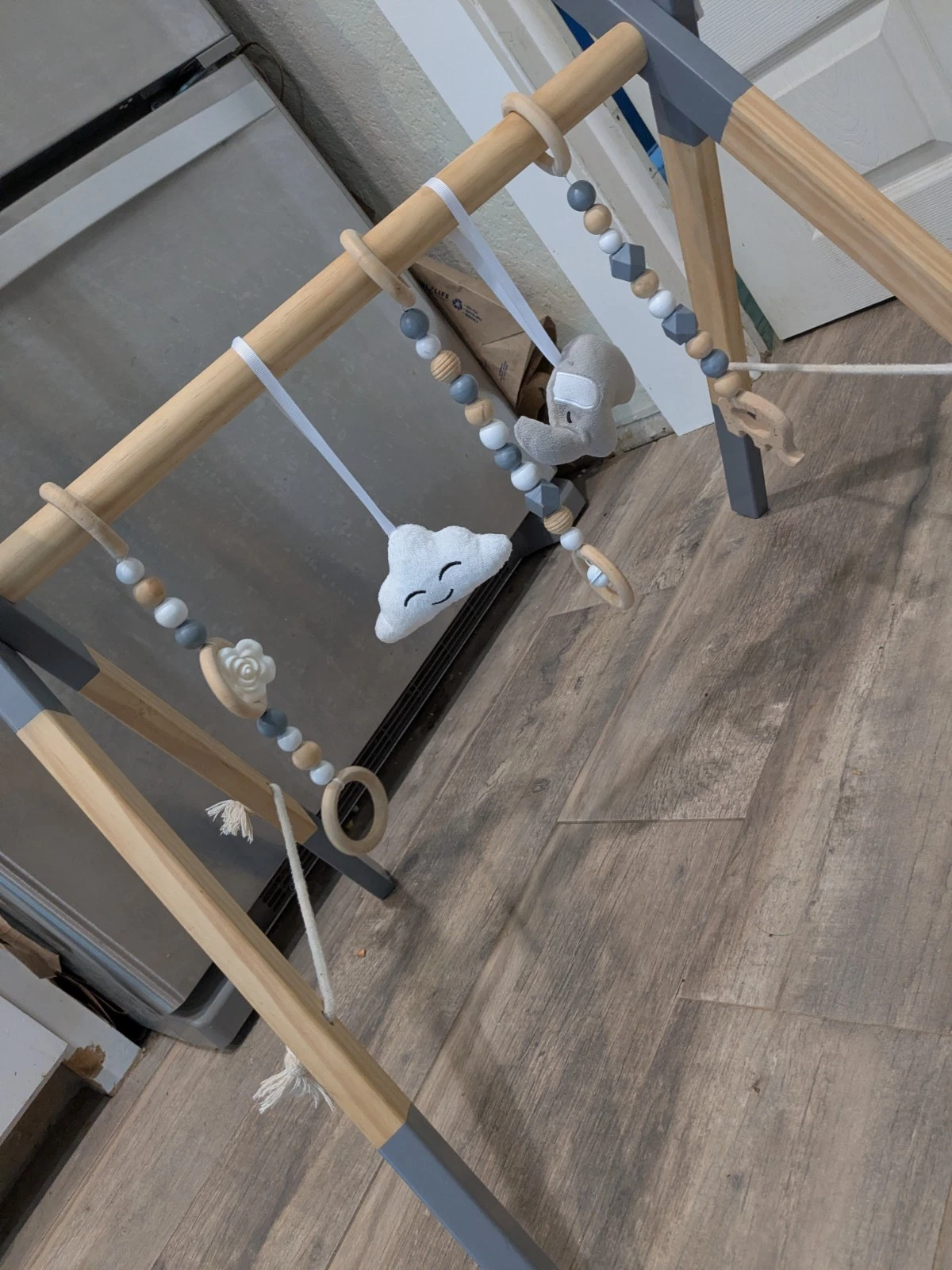 Infant Wooden Foldable Play Gym with Slate Blue Trim