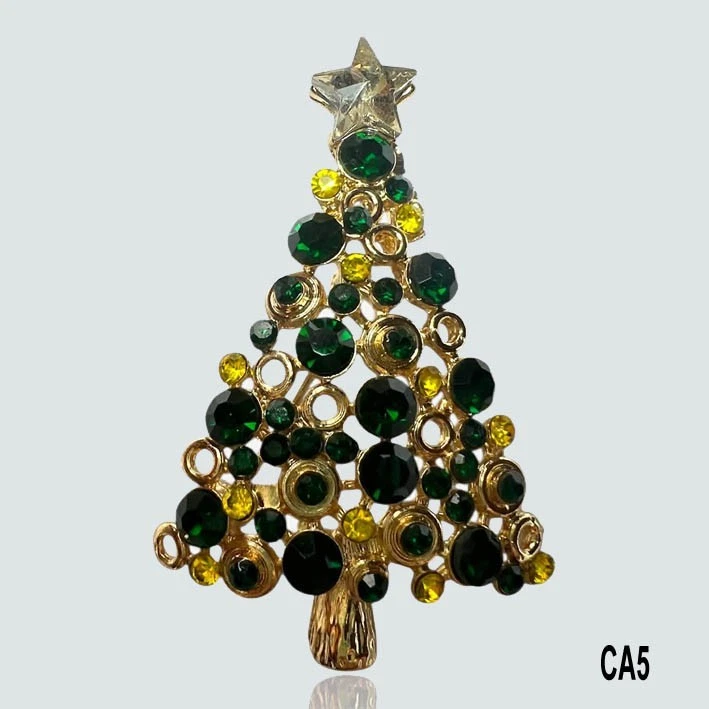 Yoqucol Spilla Albero Di Natale Con Zirconia Cubica Verde - Accessorio Moda In Lega E Strass, Regalo In Scatola, 5x3.7cm