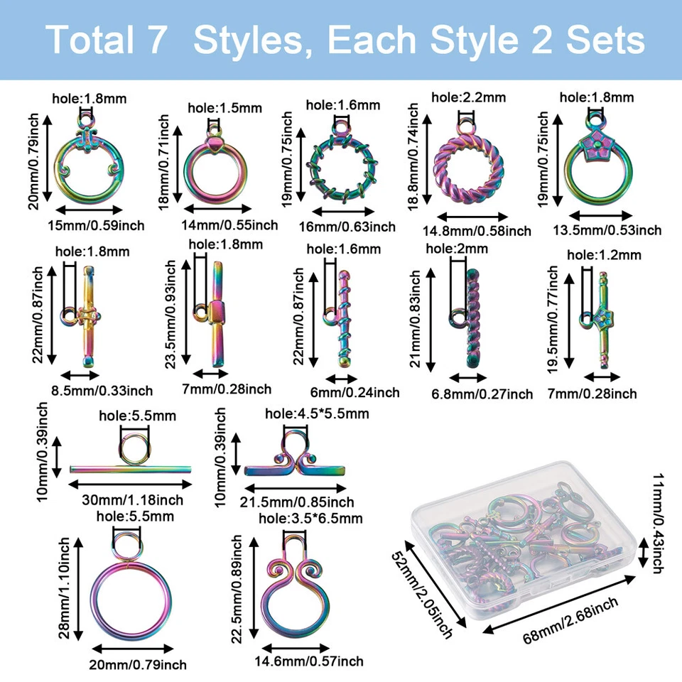 1Box Multicolor 304 Stainless Steel Toggle Clasps Ring For DIY Jewelry Findings - Image 3 of 4