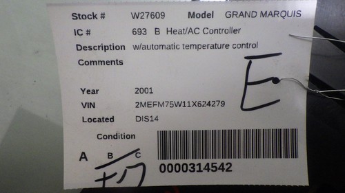 01 MERCURY GRAND MARQUIS CLIMATE Controller F8AH19C933AE - Picture 7 of 7