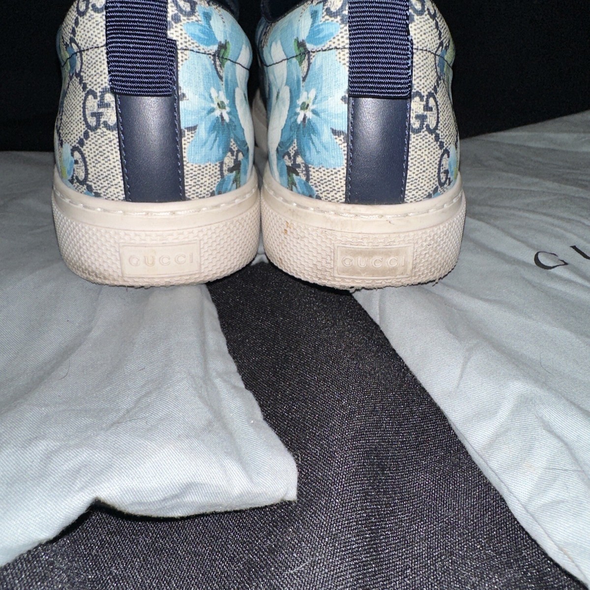Gucci GG Supreme Canvas Bloom Print Blue Flower Slip-On 