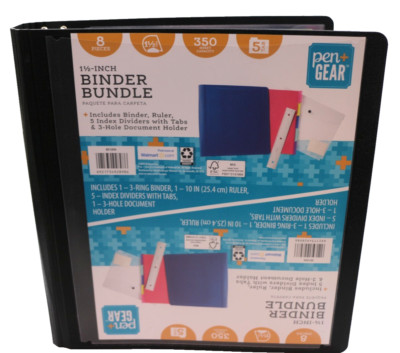 Pen+ Gear 1.5'' Binder Bundle Binder-Ruler-Index Divide r+ Tabs -Doc Holder Black