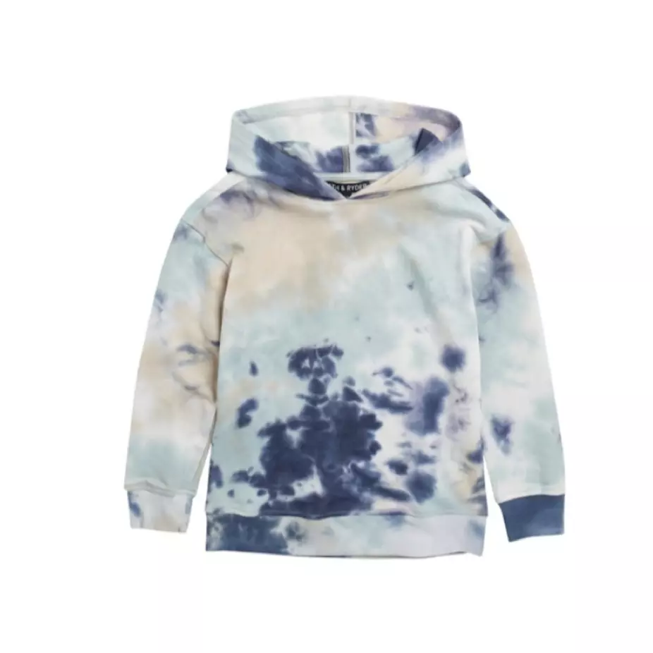 5TH Ryder Tie Dye Hoodie Long Sleeve Ivory Blue Kids Size Large