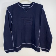Tommy Hilfiger Women's TH Spellout Logo Sweatshirt Navy Blue Size L USA Nice 