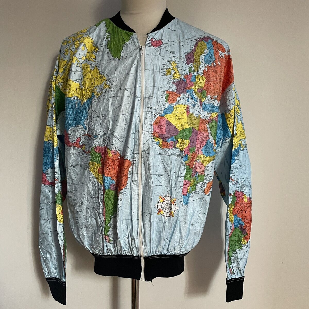 Vintage Map Jacket Men Medium Tyvek 1990s Kurt Cobain Grunge Vintage Map Jacket Men Medium Tyvek 1990s Kurt Cobain Grunge