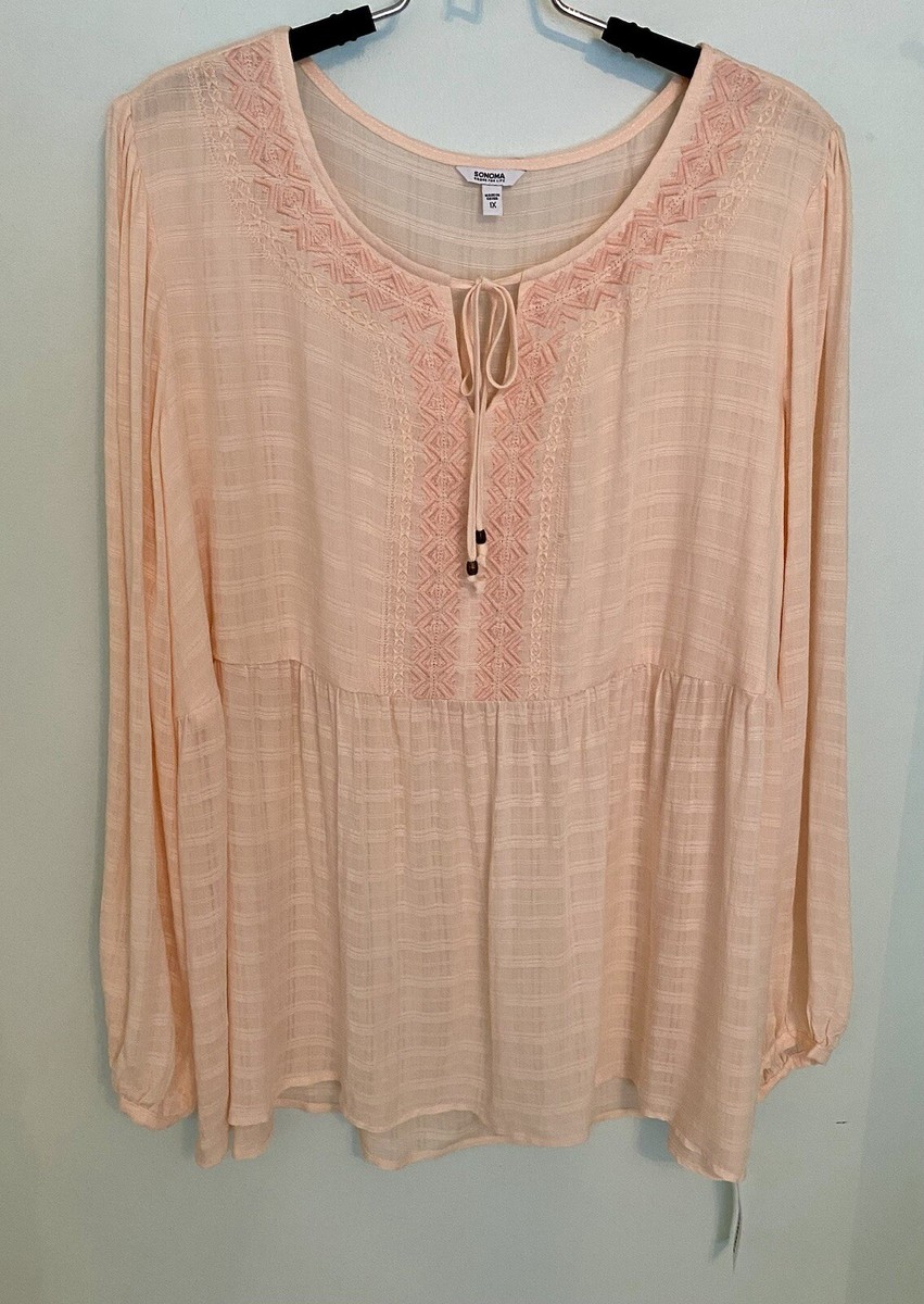 NWT SONOMA Goods for Life Women's Size 1X Peasant Top Peach