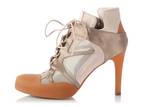 White Lace Up Sneaker Pumps Heels, Size 