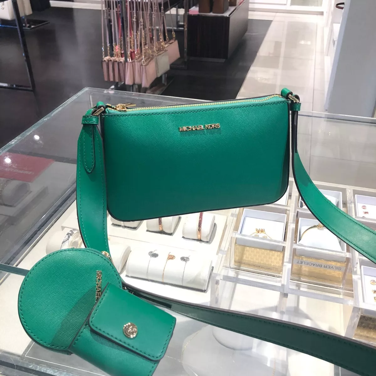MICHAEL KORS JET SET TRAVEL SM CROSSBODY BAG TECH ATTACHED MK - PALMETTO GREEN