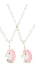 Claires Best Friends Mini Unicorn Pendant Necklaces 2 Pack Silver Pink Brand New
