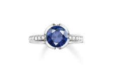 Image of Genuine Thomas Sabo Sterling Silver 925 Blue CZ Signature Ring, Size 54