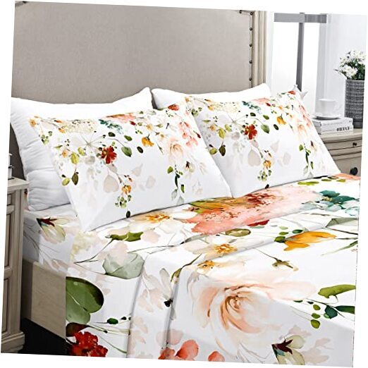 Sheet Set, Luxury 1800TC Hotel Quality Double Queen 07# Watercolor Rose