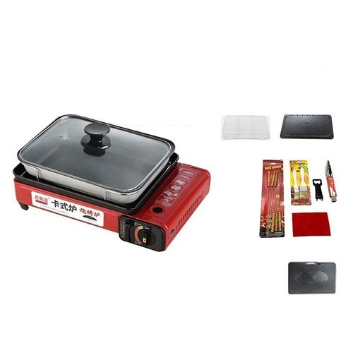 Portable Gas Stove Burner Butane BBQ Camping Gas Cooker With Non Stick Plate Red - Picture 12 of 13