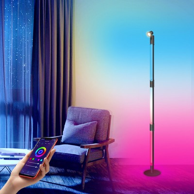 53'' RGB LED Corner Floor Lamp RGBIC Ambient Light App DIY IR Dimmable Music Sync