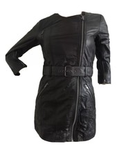 Topshop Premium Rare Black Leather Belted Long Biker Jacket Uk 8 Eu 36 S Bnwt