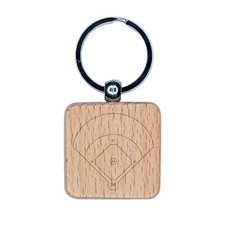 Baseball Softball Field Diamond Aerial View Engraved Wood Square Keychain