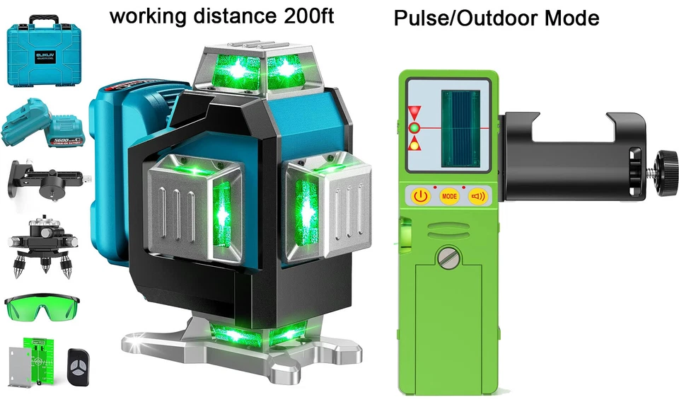 Elikliv 4x360 Laser Level Set Green Laser Level Self-Leveling 16 Lines Receiver