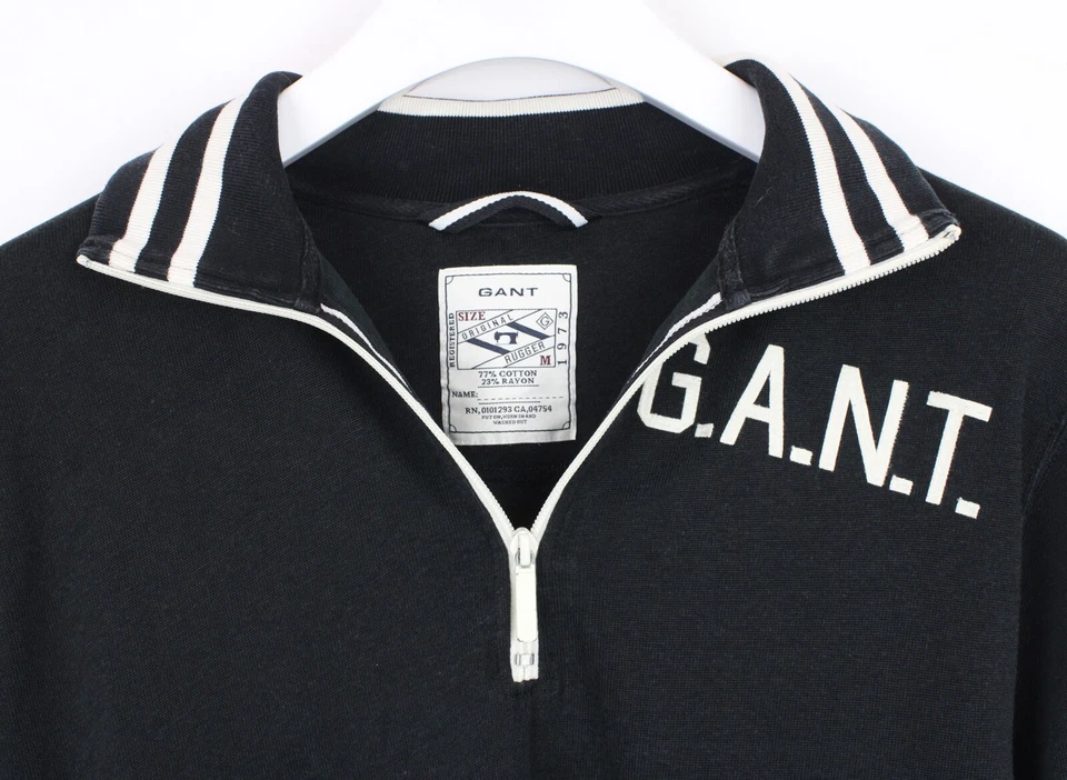 Gant Rugger Sweatshirt Herren M Pullover Halb Reißverschluss-kragen Schwarz - Bild 4 von 4